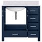 Lexora Home Jacques 36" Left Offset Single Bathroom Vanity in Navy Blue with 2 cm White Carrara Marble Top and Rectangular Sink, , large