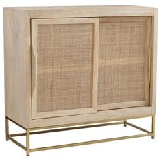 37B Urban Boho Raphael Cabinet with Two Sliding Doors in Natural and Gold