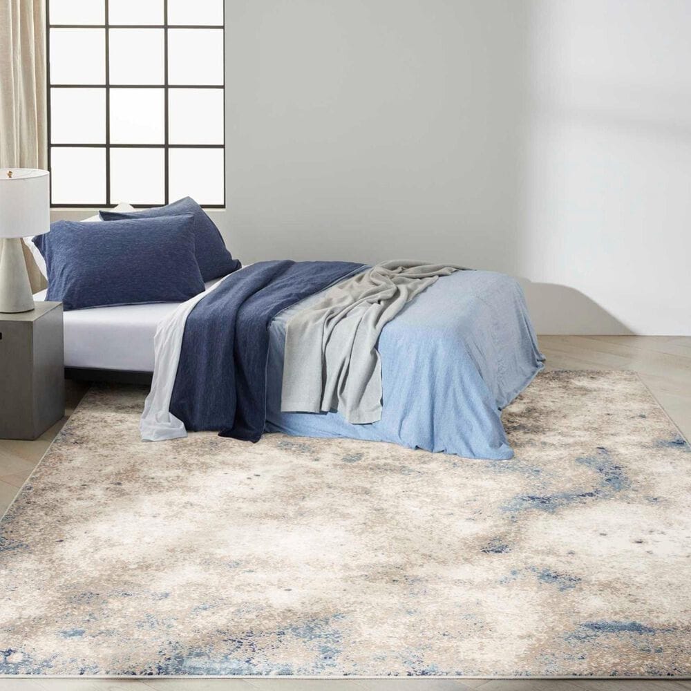 Nourison Infinity IFN05 9&#39; x 12&#39; Ivory, Grey and Blue Area Rug, , large