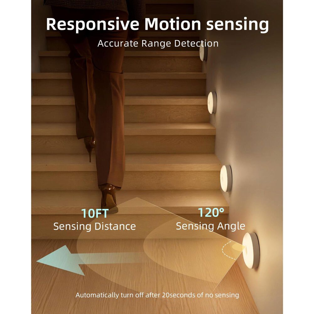 HOMLUX Motion Sensor Puck Light with Charging Station in White (Set of 6), , large