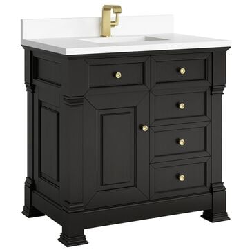 James Martin Vanities Brookfield 36" Single Bathroom Vanity in Black Onyx with Single Hole 3 cm White Zeus Quartz Top and Rectangular Sink, , large