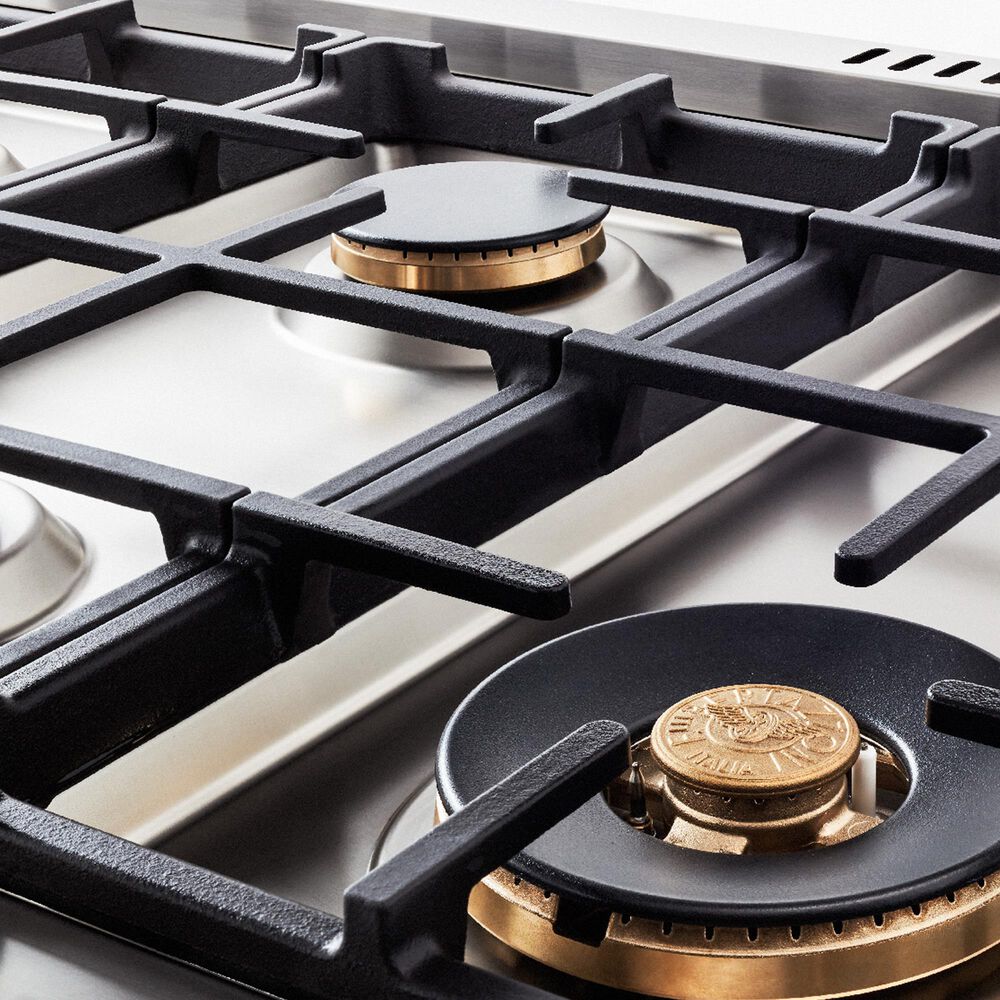 Bertazzoni Heritage Series 48" All-Gas Range with 6 Brass Burner in Nero Matte and Gold, , large