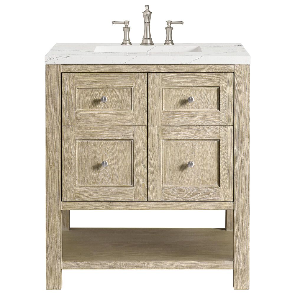 James Martin Vanities Breckenridge 30&quot; Single Vanity in Whitewashed Oak with 3 cm Ethereal Noctis Quartz Top, , large