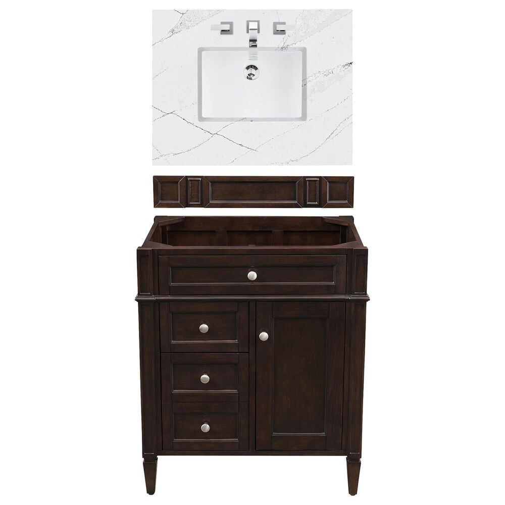 James Martin Vanities Brittany 30" Single Bathroom Vanity in Burnished Mahogany with 3 cm Ethereal Noctis Top and Rectangle Sink, , large