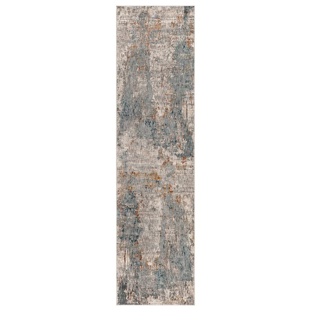Surya Cardiff CDF-2305 Medium Gray, Light Blue, Mustard, Dark Blue, Dusty Pink and Rust 2&#39;8&quot; x 10&#39; Runner, , large