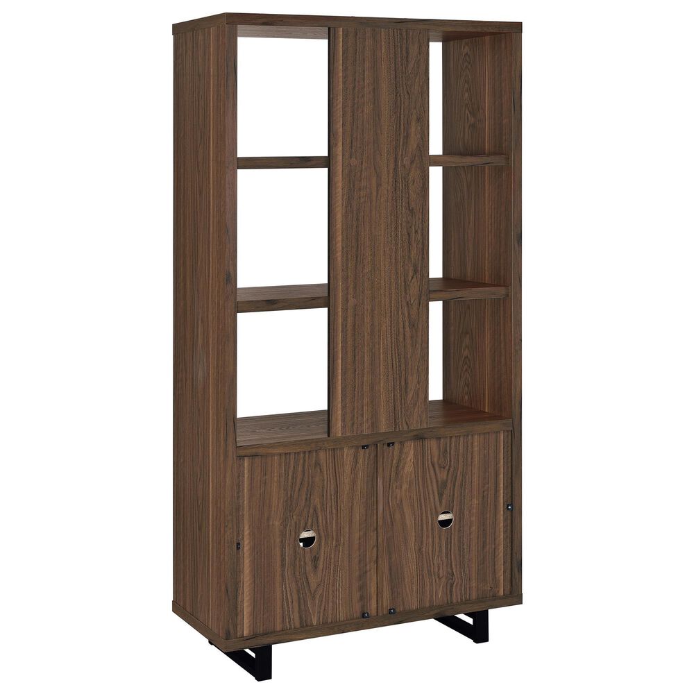 Pacific Landing Maddox 2-Piece L-desk and Bookcase Set in Black and Walnut, , large