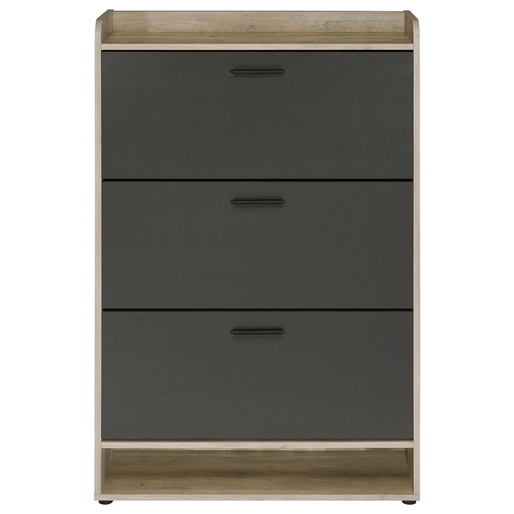 Pacific Landing Denia 3-Tier Shoe Storage Cabinet in Antique Pine and Grey, , large