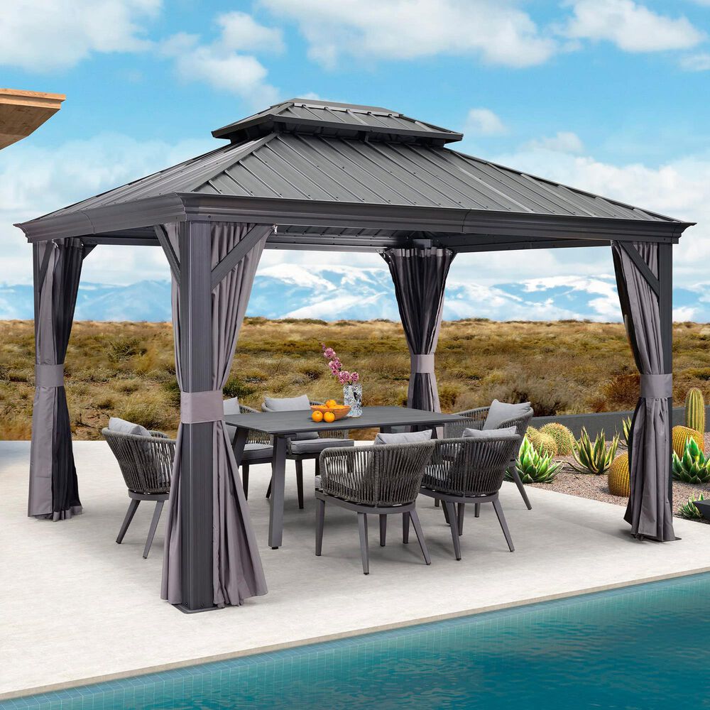 HOMLUX 12-ft x 10-ft Permanent Hardtop Gazebo Gray Gazebo with Hardtop Roof (Screen Included), , large