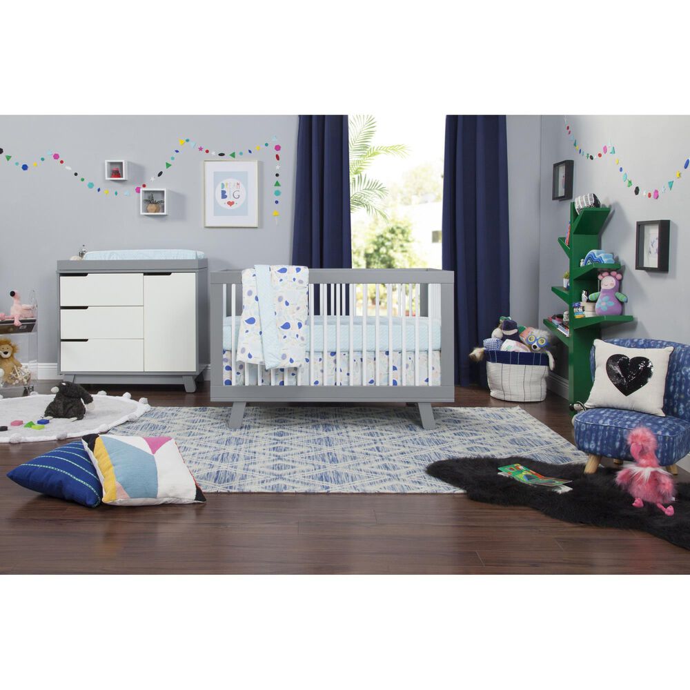 Babyletto Hudson 2 Piece Nursery Set in Grey and White, , large