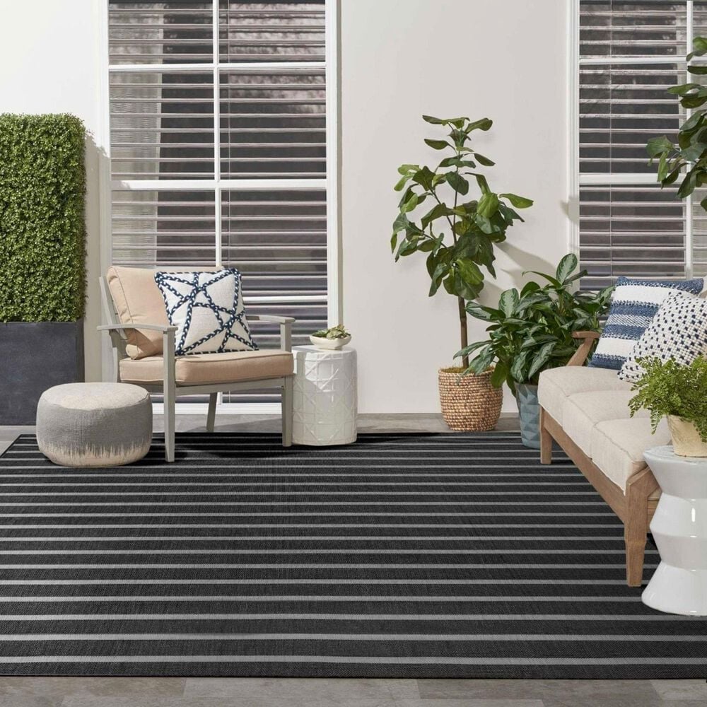 Nourison Positano POS03 Black and Ivory 4&#39; x 6&#39; Indoor/Outdoor Area Rug, , large
