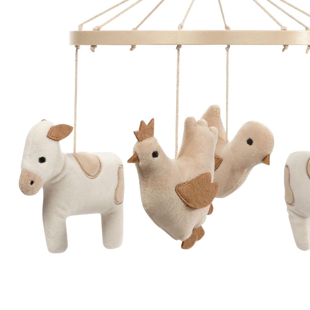 Lambs &amp; Ivy Farmyard Friends Musical Baby Crib Mobile in White and Light Taupe, , large