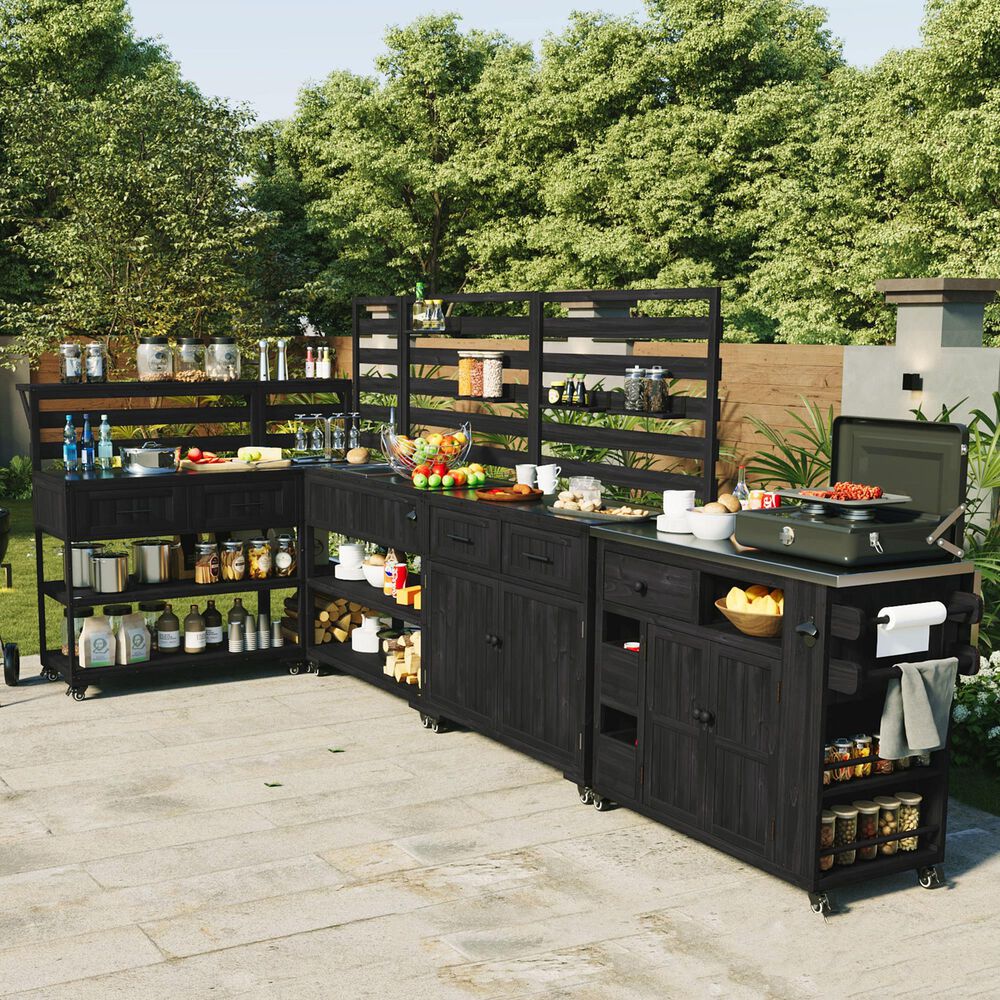HOMLUX 62.3'' Outdoor Kitchen Island in Black, , large
