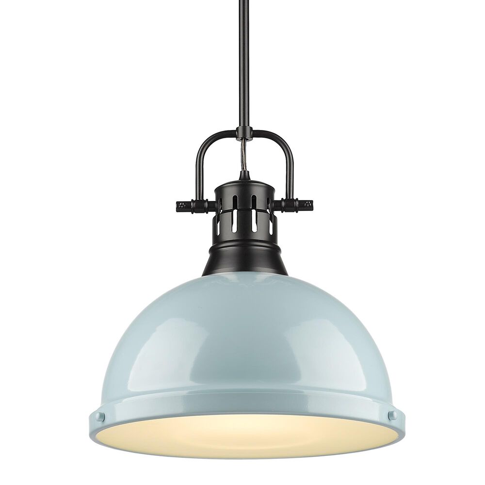 Golden Lighting Duncan 1-Light Pendant with Rod and Seafoam Shade in Matte Black, , large