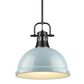 Golden Lighting Duncan 1-Light Pendant with Rod and Seafoam Shade in Matte Black, , large