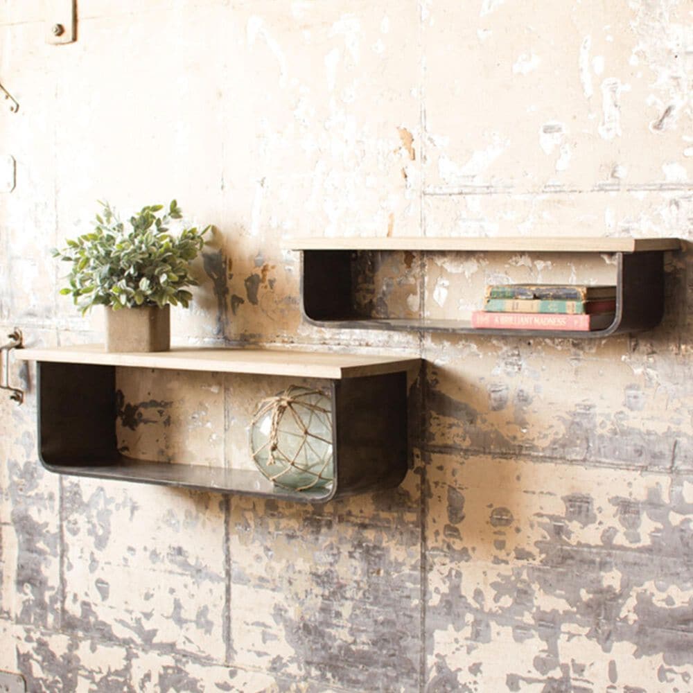 Kalalou Wood Shelves in Wood and Metal - Set of 2, , large