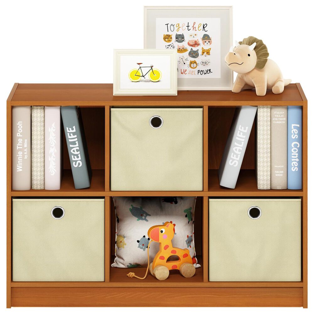 HOMLUX 6-Cube Bookshelf Bookcase with Storage Bins in Light Cherry, , large