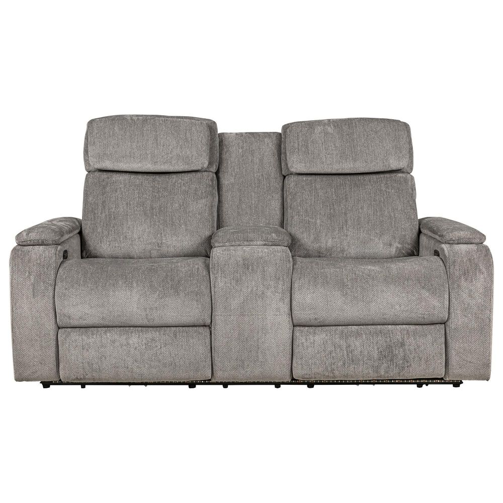 Aurora Furnishings Power Reclining Console Loveseat with Power Headrest in Arica Pewter, , large