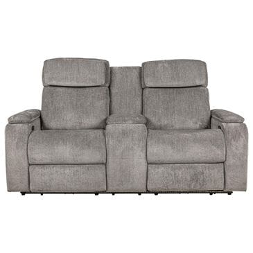 Aurora Furnishings Power Reclining Console Loveseat with Power Headrest in Arica Pewter, , large