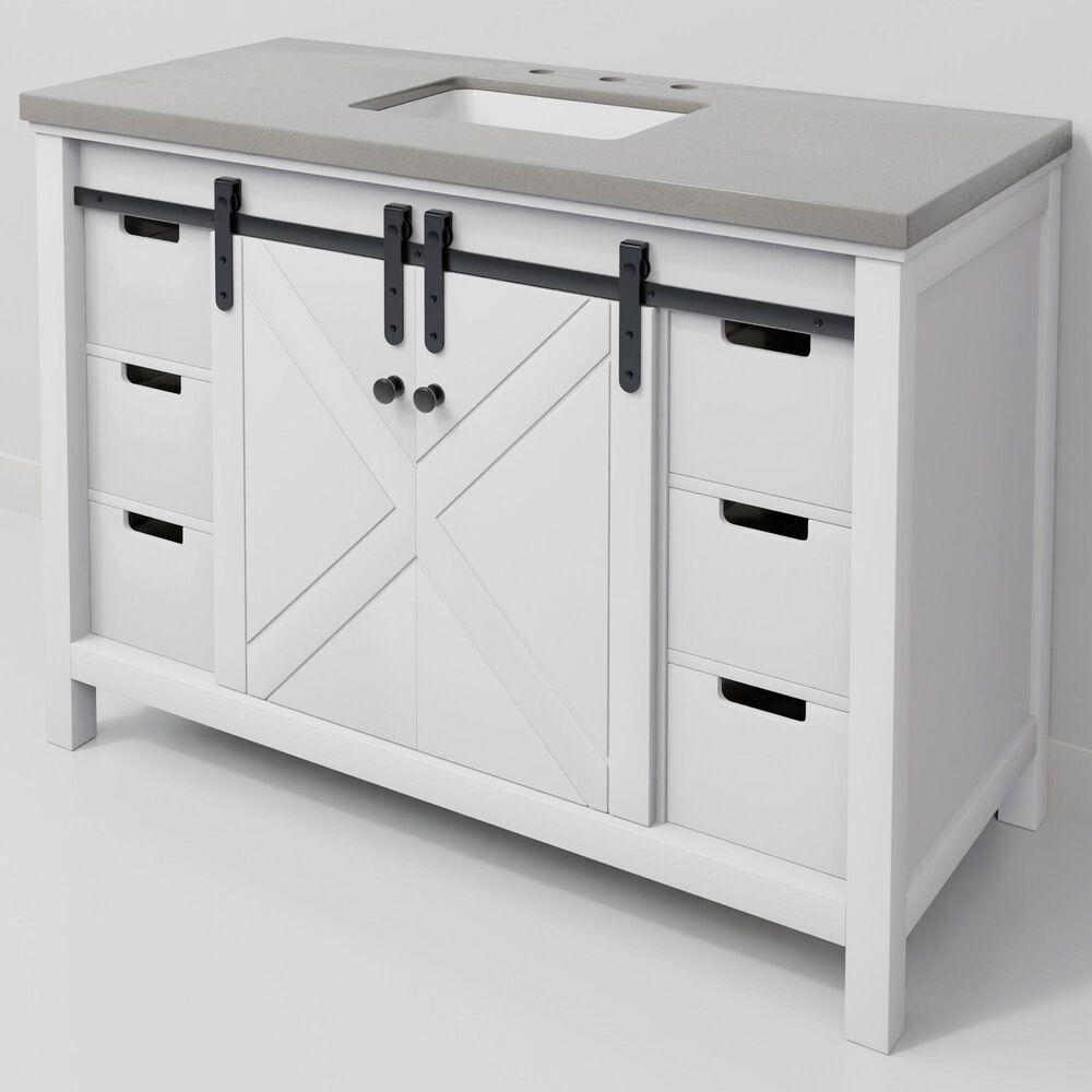 Lexora Home Marsyas 48" Single Bathroom Vanity in White with Grey Quartz Top and Rectangular Sink, , large