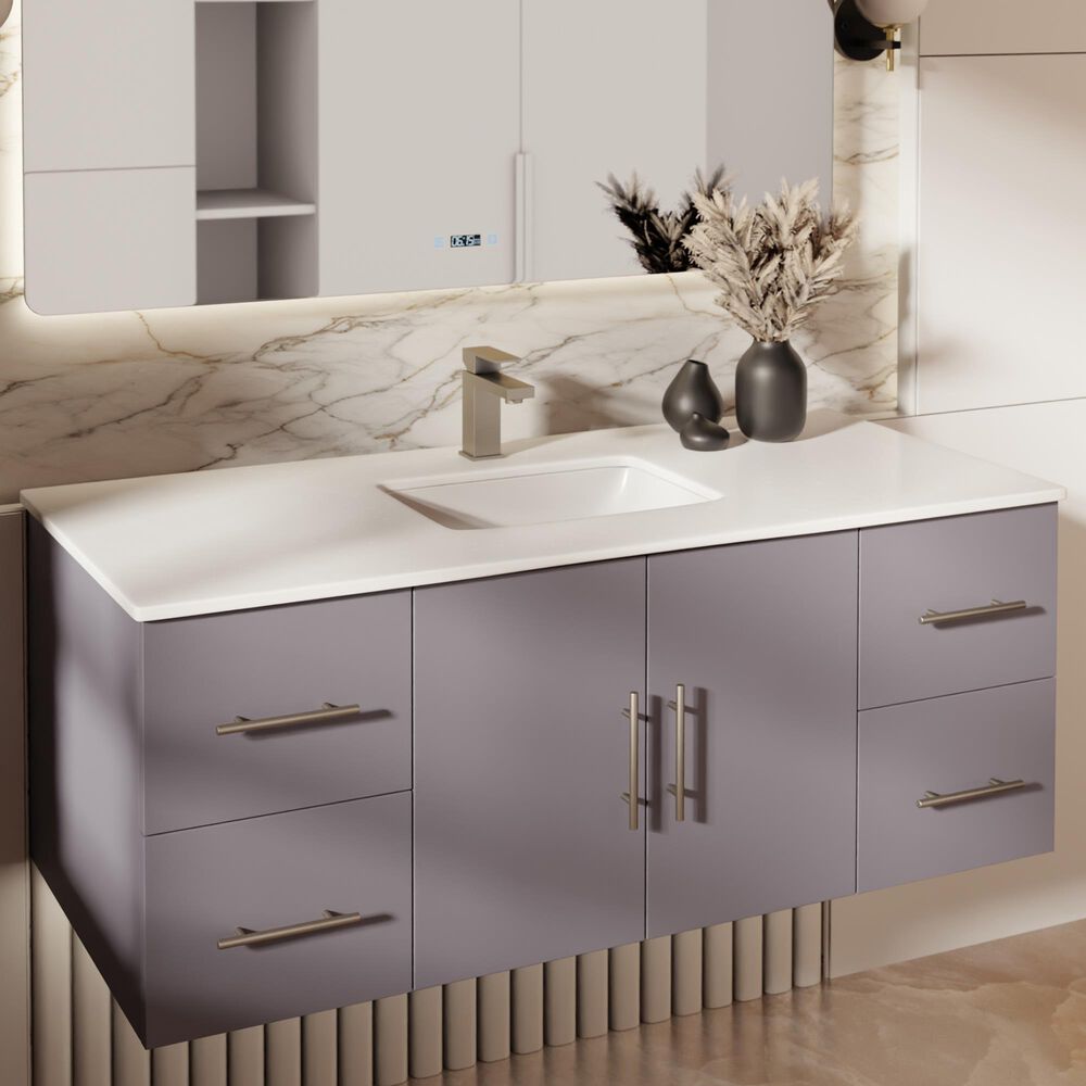 Lexora Home Geneva 48&quot; Single Bathroom Vanity in Dark Grey with 2 cm White Cultured Marble Top and Rectangular Sink, , large