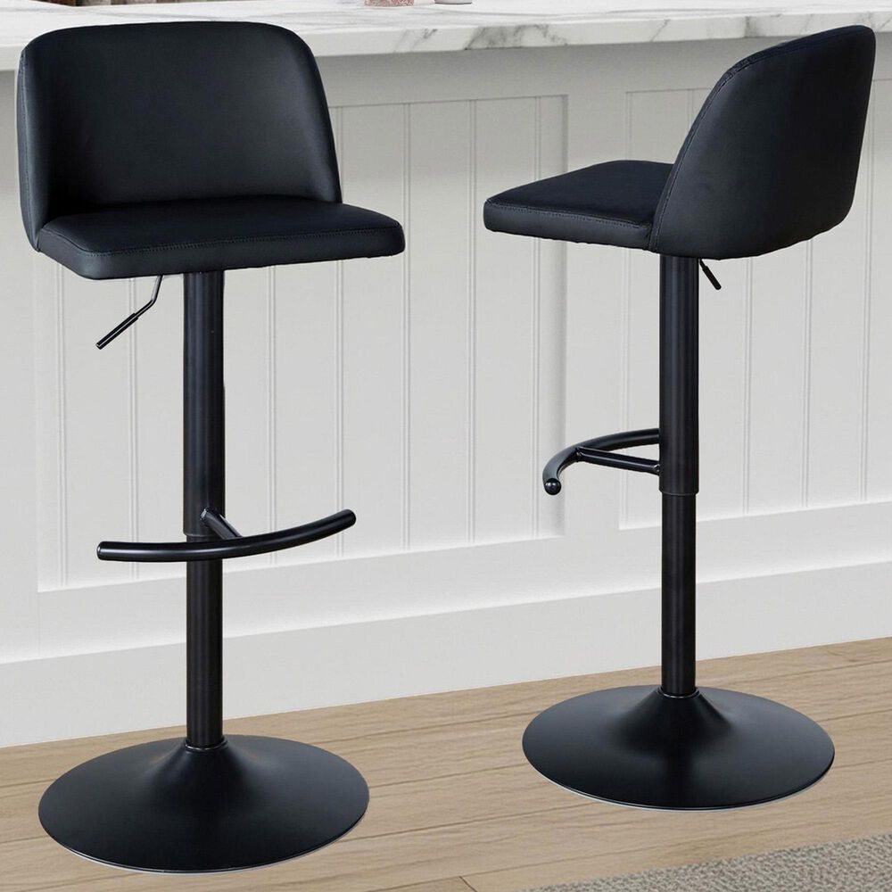 LumiSource Toriano Swivel Adjustable Bar Stool with Grey Faux Leather Upholstery in Black (Set of 2), , large