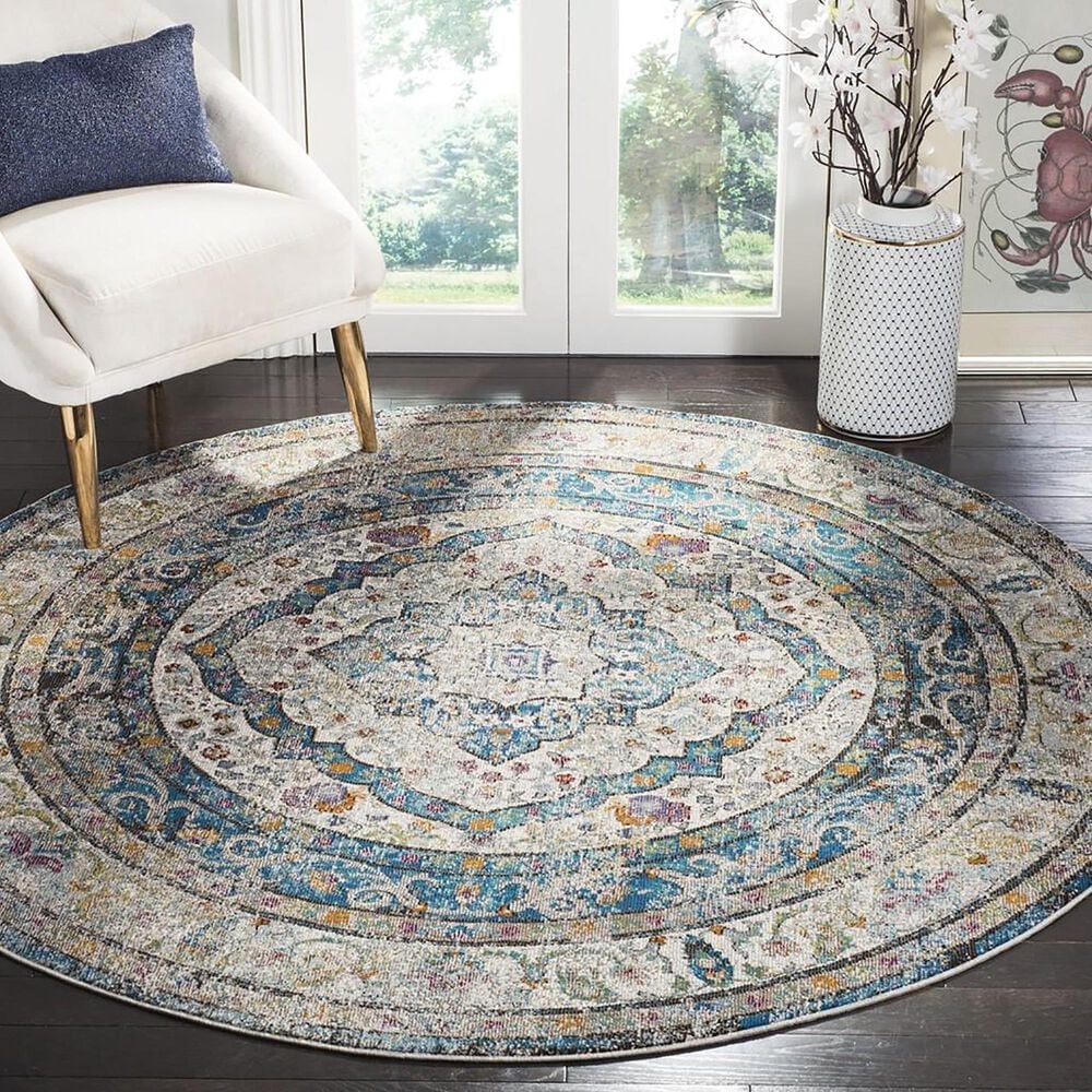 Safavieh Aria ARA106E 6&#39;6&quot; Round Beige and Blue Area Rug, , large