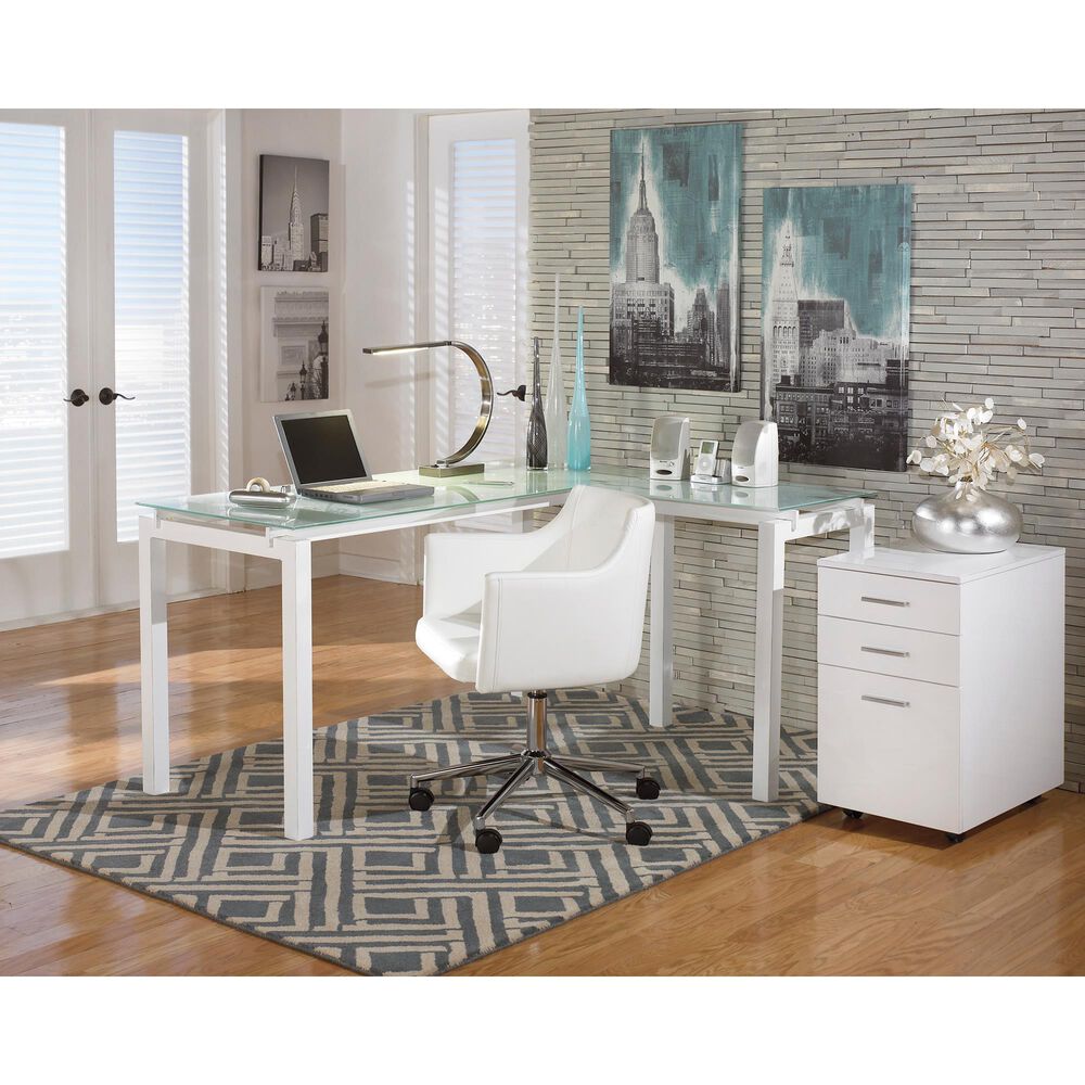 Ashley Baraga 61&quot; L-Desk with Glass Top in White, , large
