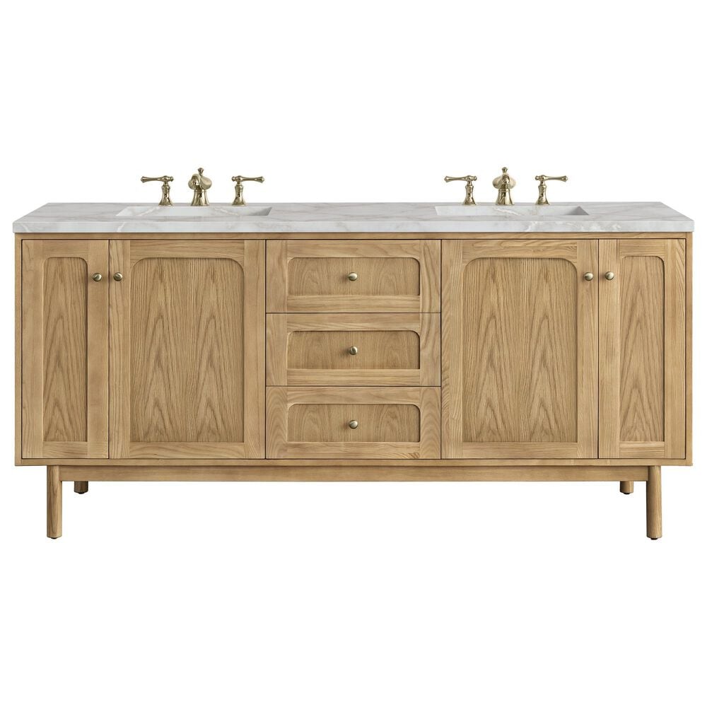 James Martin Vanities Laurent 72" Double Bathroom Vanity in Light Natural Oak with 3 cm Eternal Jasmine Pearl Silestone Top, Rectangular Sinks and FreePower Wireless Charger, , large