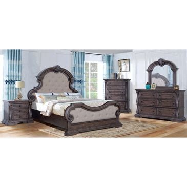 Sasha Lee Bellmeade Oak King Upholstered Button Tufted Bed in Knotty Oak Distressed Brown, , large
