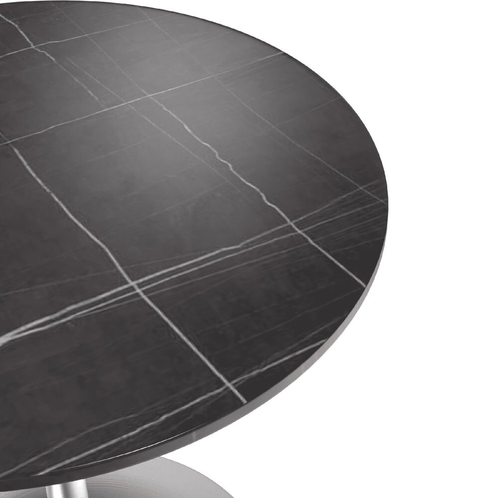 Leisuremod LeisureMod Verve Collection 27 Round Dining Table, Brushed Chrome Base with Sintered Stone Black Top, , large