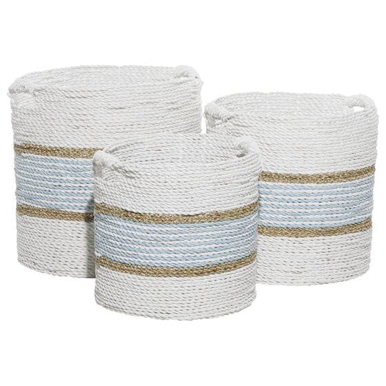 Maple and Jade Coastal Storage Handmade Basket in White, Blue and Gold