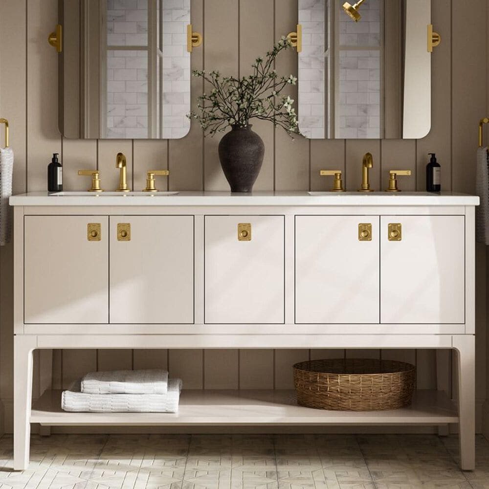 Kohler Seagrove 60" Double Bathroom Vanity in Light Clay with 3 cm White Quartz Top and Rectangular Sinks, , large