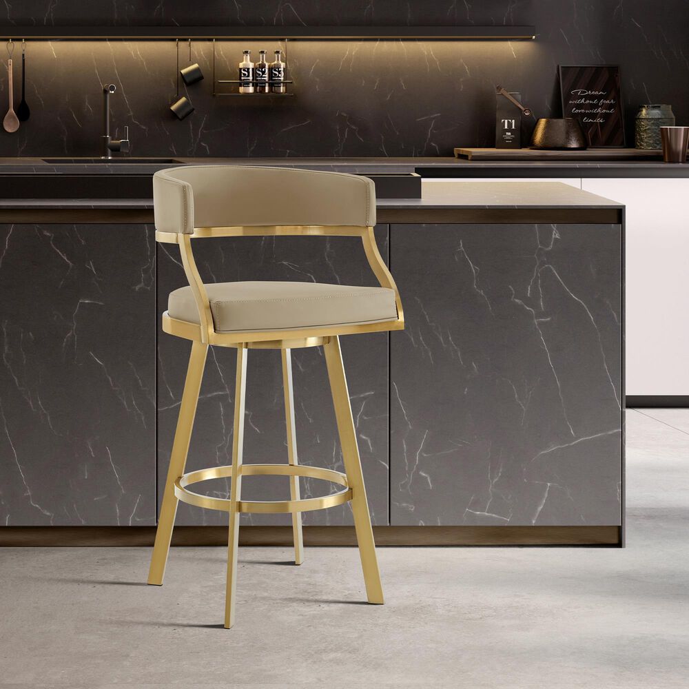 Armen Living Saturn Swivel Counter Stool in Gold, , large