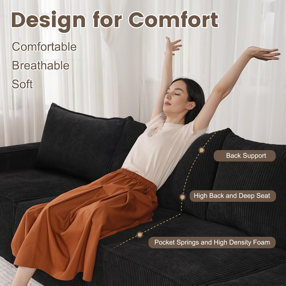 HOMLUX 6-Piece Sectional Sofa in Black, , large