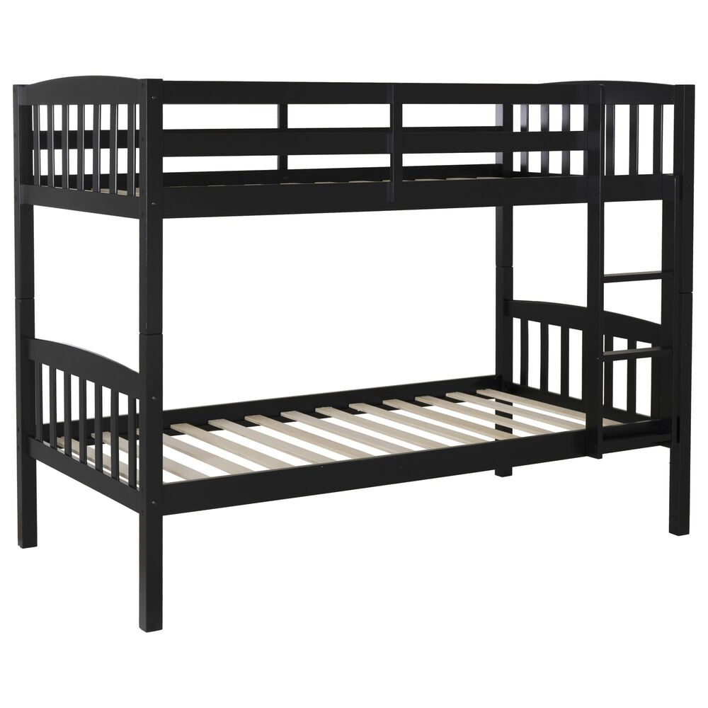 Linon Home Decor Perryton Twin Over Twin Bunk Bed in Sleek Black, , large