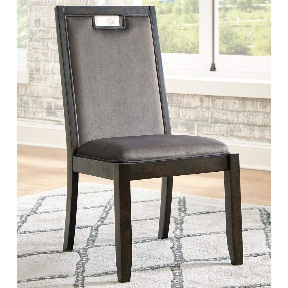 Ashley Hyndell Upholstered Side Chair with Faux Velvet Upholstery in Dark Brown Finish, , large