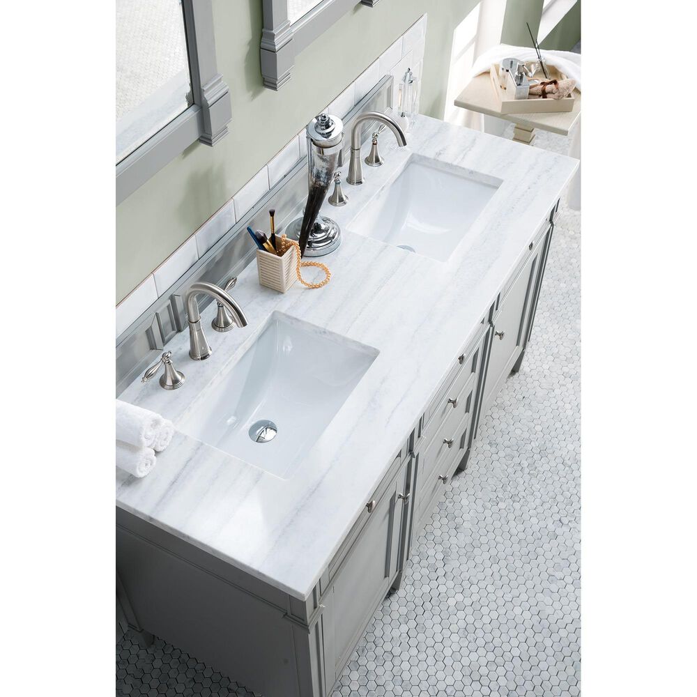 James Martin Vanities Brittany 60&quot; Double Bathroom Vanity in Urban Gray with 3 cm Arctic Fall Solid Surface Top, , large