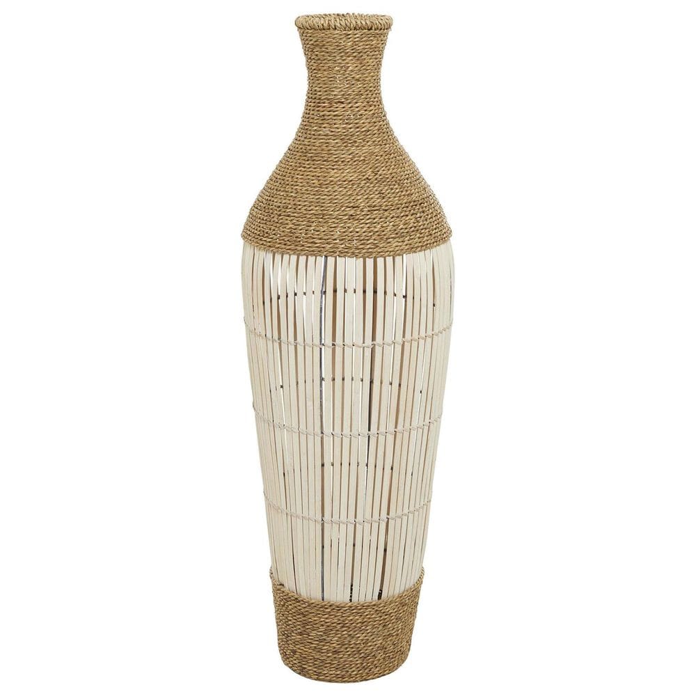 Maple and Jade 40&quot; Handmade Decorative Vase in White, Natural Brown and Cream, , large