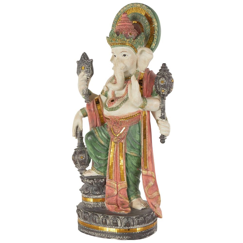 Maple and Jade Ganesh Decorative Sculpture in Satin Gold, Green, Blue and Red, , large