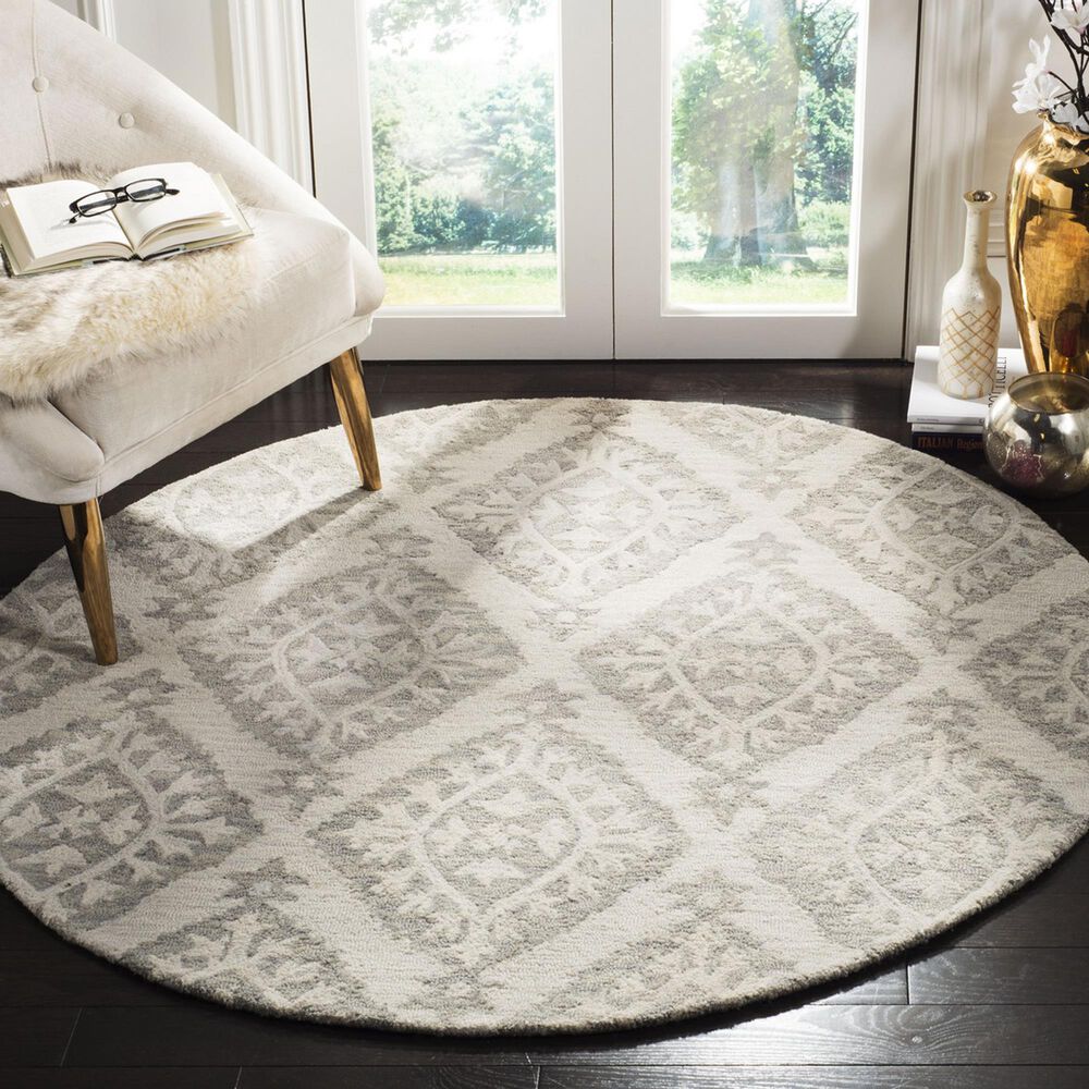 Safavieh Micro-Loop Geometric 5&#39; Round Light Grey Area Rug, , large