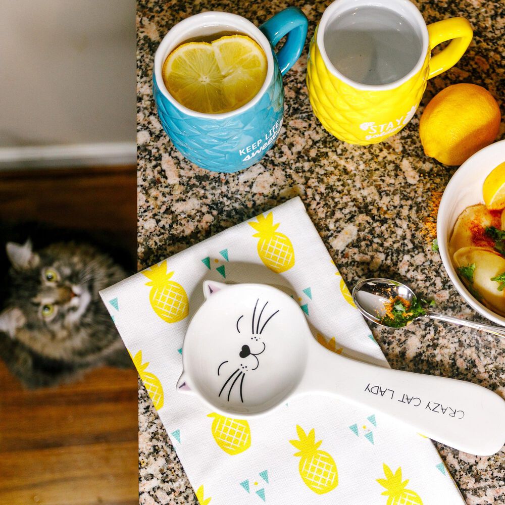 Pavilion Crazy Cat Lady 10&quot; Spoon Rest in White, , large