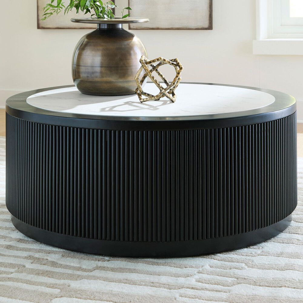Ashley Grayman Round Coffee Table in Matte Black, , large
