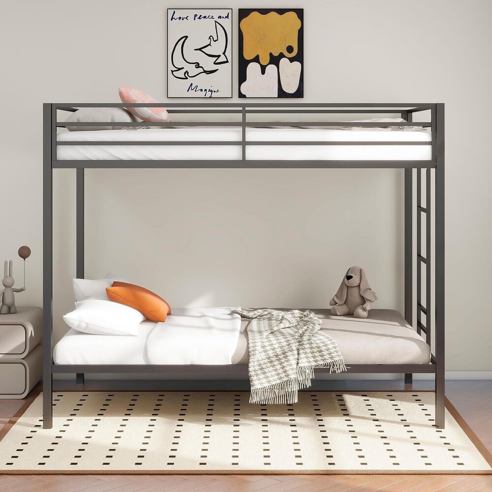 Pacific Landing Alevera Twin Over Twin Bunk Bed with Ladder in Matte Black, , large
