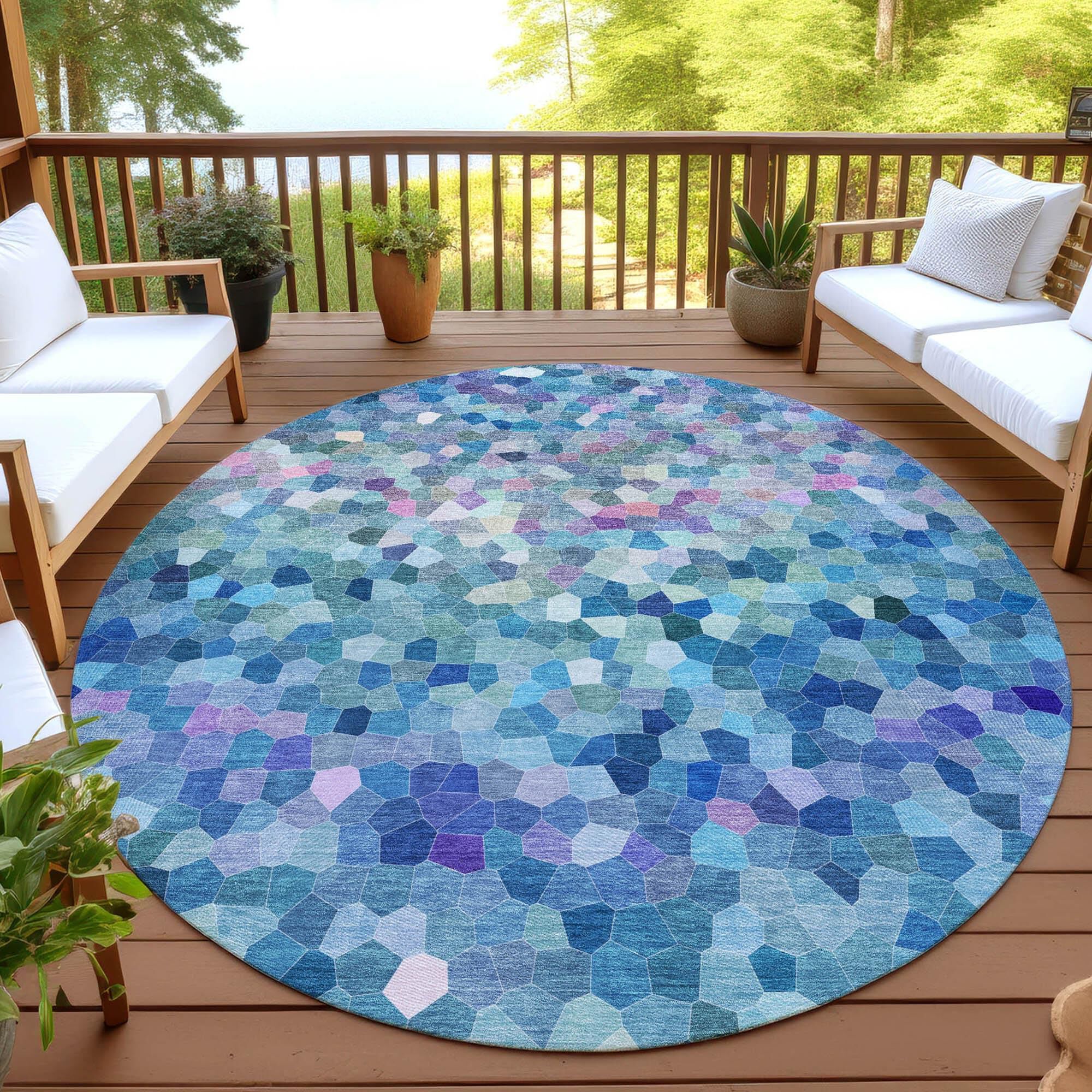 Dalyn Rug Company Kaleidoscope Turquoise 8' Round Indoor/Outdoor