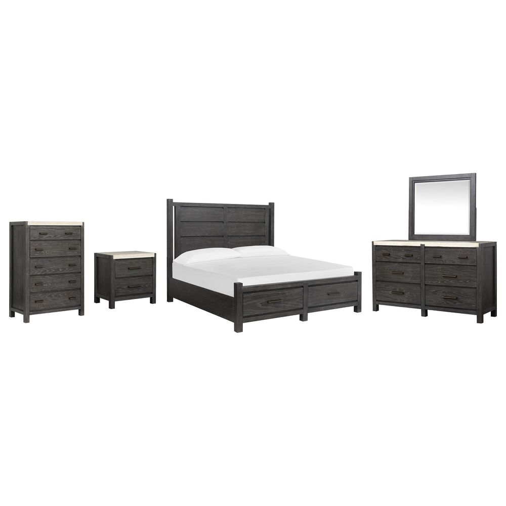 Nicolette Home Plum Creek 5 Piece King Storage Bedroom Set in Ravenwood Black, , large