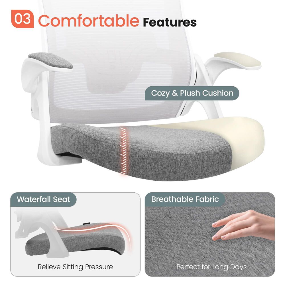 HOMLUX Swivel Ergonomic Office Chair with Headrest Lumbar Support in Gray, , large