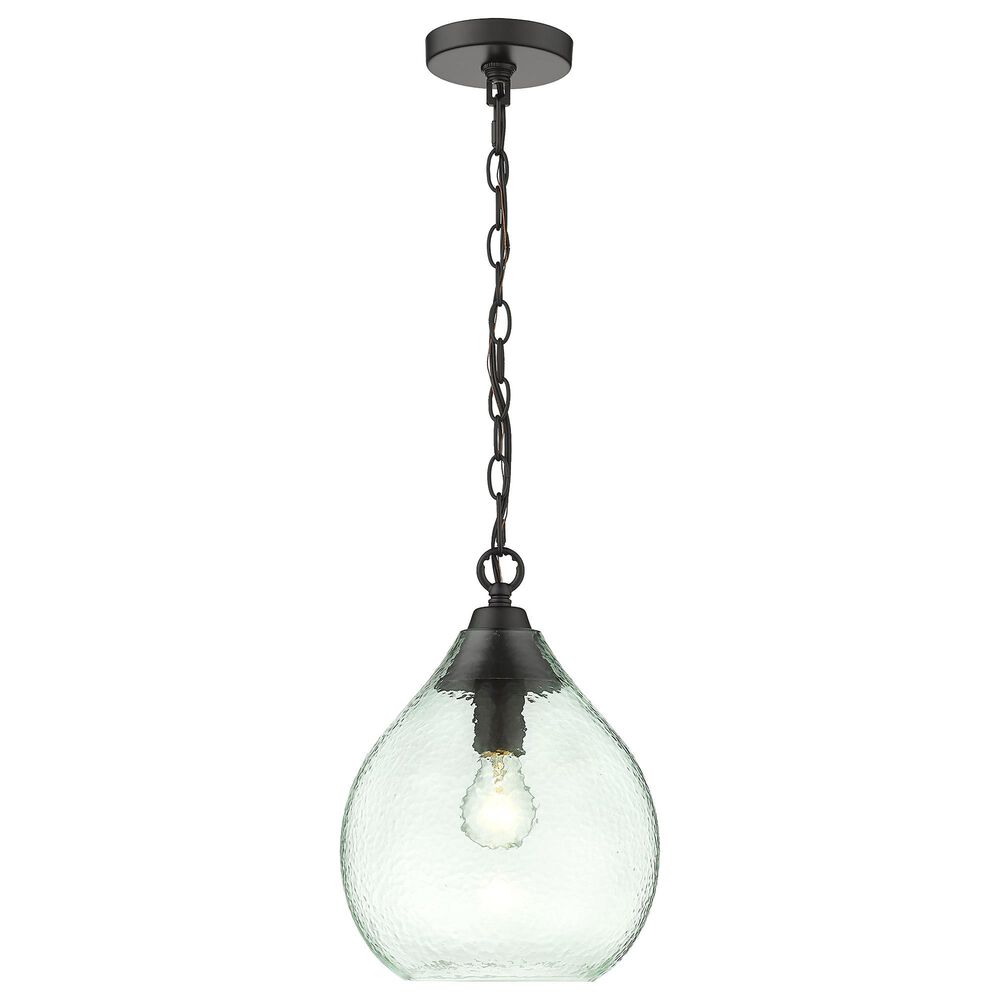 Golden Lighting Ariella Small Pendant in Matte Black with Seafoam Hammered Glass, , large