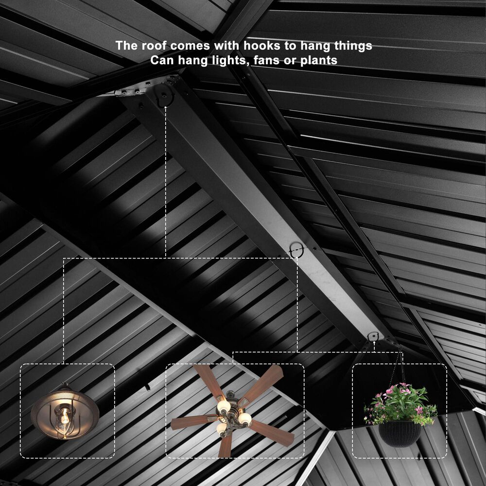 HOMLUX 12' x 18' Permanent Hardtop Gazebo with Double-Tier Roof in Gray, , large