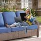 Hearth and Haven Outdoor Sofa with T-back Cushions and Brown Wicker in Blue, , large