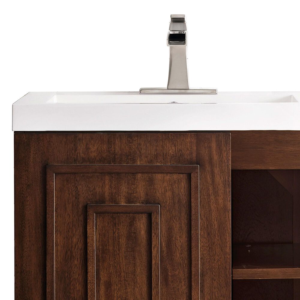 James Martin Vanities Alicante 24&quot; Single Bathroom Vanity in Mid Century Acacia and Brushed Nickel with 5 cm White Glossy Resin Top and Rectangular Sink, , large